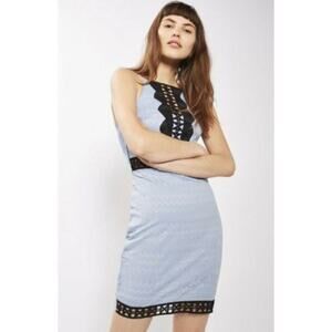 TOPSHOP‎ Crotchet Lace Mini Dress Size 6 Light Blue Trim Contrast